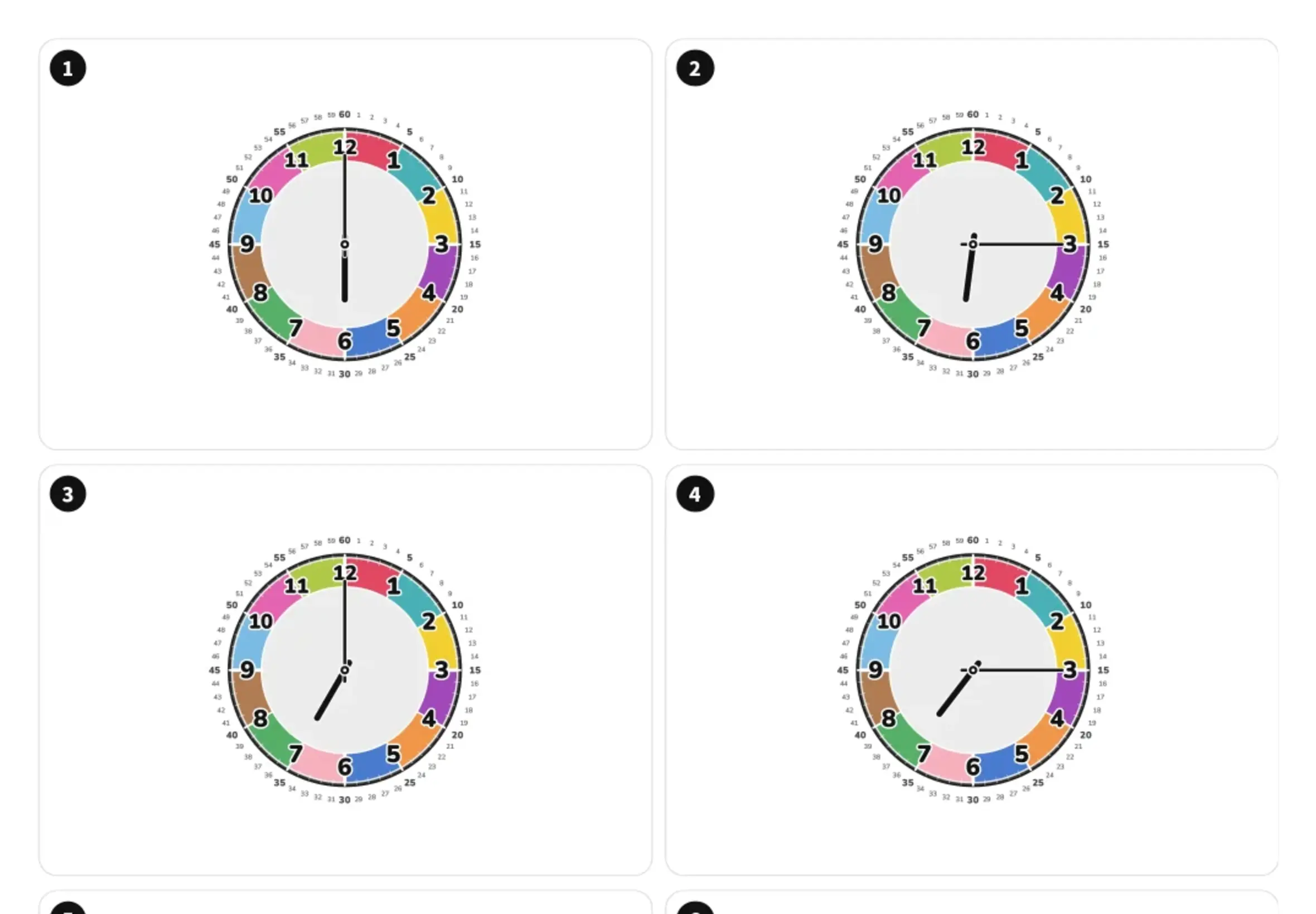 Futatoki the Learning Clock App clock worksheet — first page preview of the instant-print A4 single-sheet PDF (normal difficulty) (thumbnail for the Clock Worksheets).