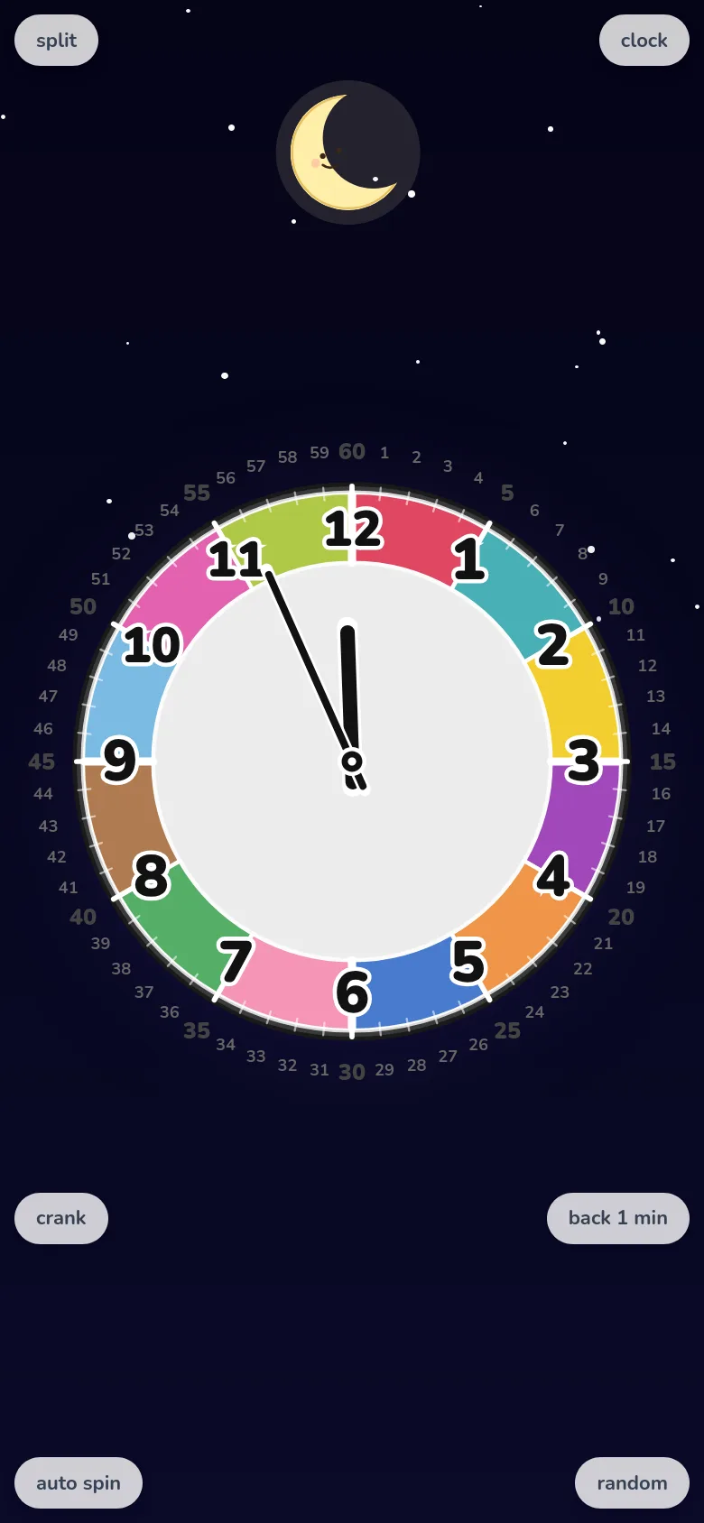 A phone showing a child practicing telling time in Futatoki the clock's free-rotation mode.
